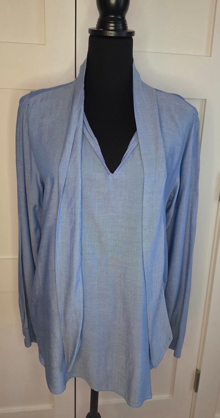 LOFT Outlet Light Blue Tie-Neck Long Sleeve Blouse Women's Sz S